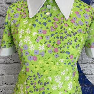 New Retro-inspired Lime Green Floral Dress Size 8